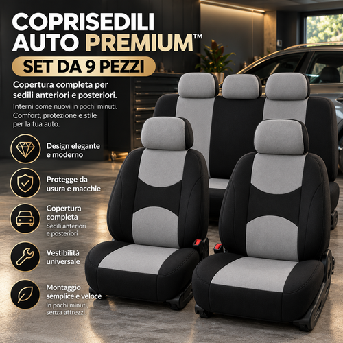 Coprisedili Auto Premium™ – Copertura Completa Sedili Anteriori e Posteriorii | Set da 9 pezzi